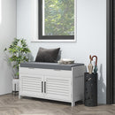 Panca Scarpiera con Vano Contenitore e Ripiani 90x36x50 cm in MDF e Simil Lino Grigio  