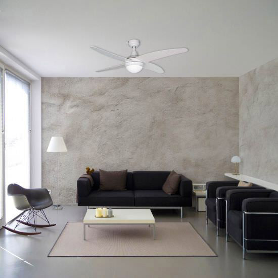 Ventilatore da Soffitto con 4 Pale e Lampada Ø122 cm 3 Velocità Sulion Fenix Bianco