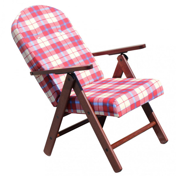 sconto 4-Positionen-Sessel aus Buche mit rotem Baumwollkissen 61x75x110 h cm