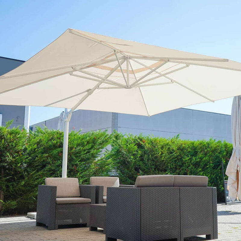 Ombrellone Decentrato da Giardino 4x4m in Alluminio Panna