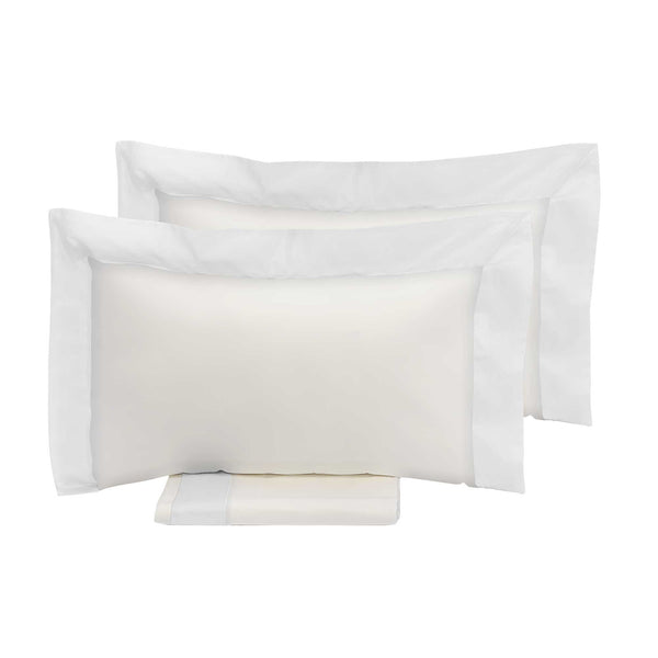 online Doppelbettbezug mit Tasche und Kissenbezügen Kanten in Satin Garrini Eveline Elfenbein / Weiß