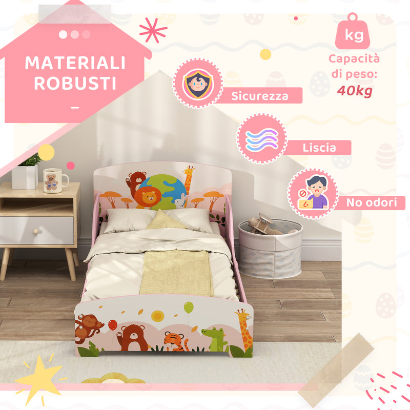 Letto per Bambini 3+ Anni 143x77x60 cm con Bordi e Sponde Rialzati in MDF Rosa  
