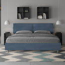 Letto Matrimoniale Testata con Cuscini Imbottito in Microfibra Mados Blu Varie Misure