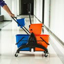 Carrello Pulizie Professionale da 26L con 2 Secchi Lavapavimenti, in Plastica e Metallo, 78x45x95 cm, Arancio Blu      