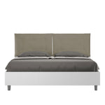 Letto Matrimoniale con Alzata Comoda Struttura Bianco Frassico con Cuscini in Similpelle Annalisa Cappuccino Varie Misure