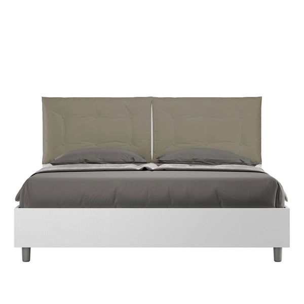 acquista Letto Matrimoniale con Alzata Comoda Struttura Bianco Frassico con Cuscini in Similpelle Annalisa Cappuccino Varie Misure