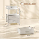 Set 2 Comodini 40x30x60 cm con Luci LED e Stazione di Ricarica in Acciaio e Tessuto Non Tessuto Bianco      