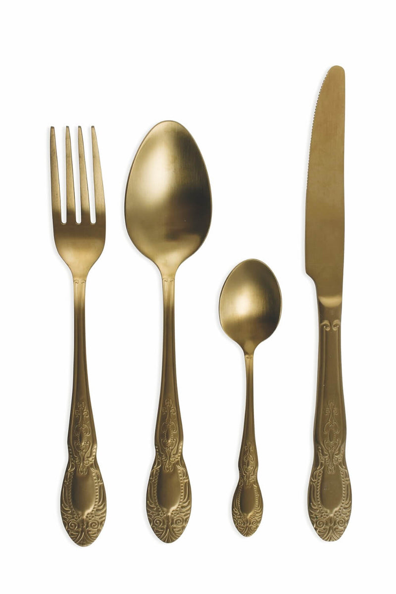Servizio Set di Posate 24 Pezzi in Acciaio Satinato Villa d'Este Home Tivoli Wonderland Oro