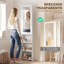 Mobile Asse da Stiro Pieghevole 107x35x174 cm a 6 Ripiani con Specchio e 2 Ganci in Legno e Poliestere Bianco      