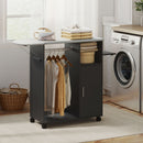 Mobile Asse da Stiro 127x42.5x99 cm con Piano d'Appoggio Effetto Lino 3 Ripiani a Cubo e Guida Nero      