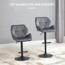 Set 2 Sgabelli da Bar Alti 57x58x97-117A cm Imbottiti Girevoli con Schienale e Poggiapiedi in Velluto Grigio      