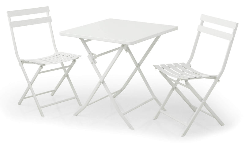 Set Tavolino e 2 Sedie Pieghevoli da Giardino in Acciaio Kraus Tiziano Bianco