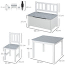 Set Tavolo per Bambini con 2 Sedie e Cassapanca in Legno per Cameretta Bianco e Grigio