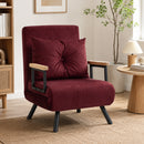 Poltrona Letto Imbottita 3 in 1 63x73x81 cm con Schienale Reclinabile in 5 Posizioni e Cuscino in Velluto Rosso Vino      