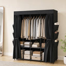 Armadio in Tessuto Salvaspazio 130x45x167 cm con 3 Aste 3 Ripiani 6 Tasche Laterali Ante Antipolvere con Zip in Tessuto Non Tessuto Nero      