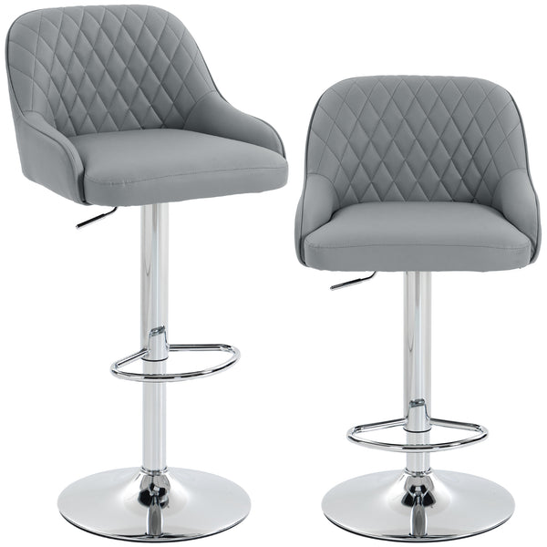 Set 2 Sgabelli da Bar con Schienale 47x52x86-108A cm Girevoli e Regolabili in Finta Pelle Grigio Chiaro prezzo