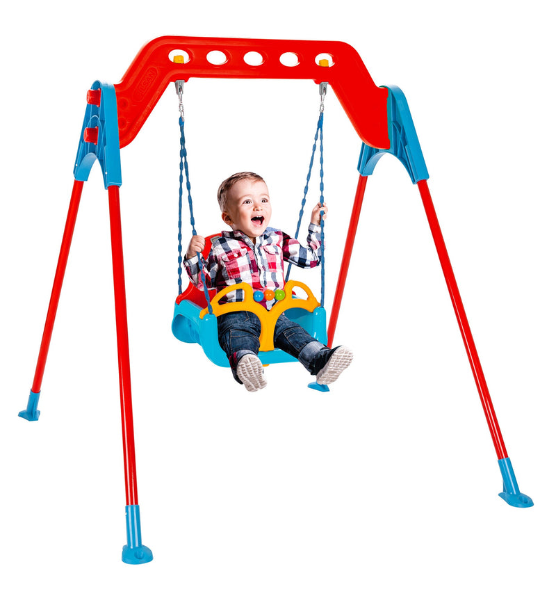 Altalena da Giardino 1 Posto 145x125x136 cm Corde in Metallo Rosso e Blu