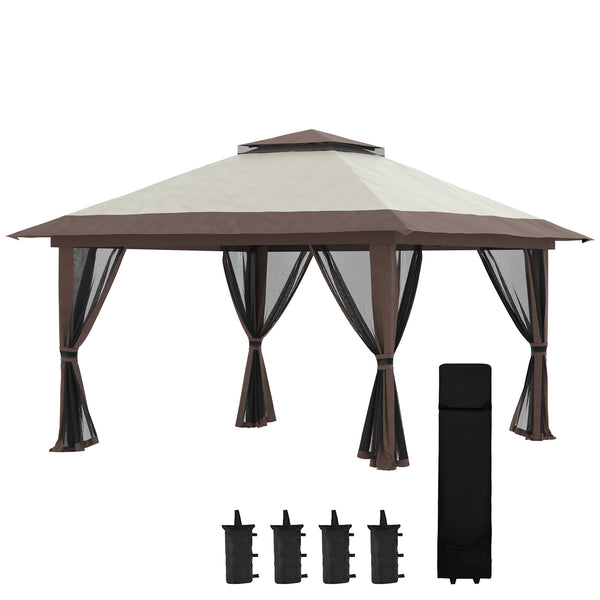 sconto Gazebo Pieghevole 4x4 m ad Altezza Regolabile con Zanzariera e Borsa in Metallo e Tessuto Oxford Beige