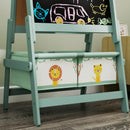 Lavagna per Bambini 3 in 1 54x46x94 cm con Cavalletto Rotolo di Carta e 2 Cestelli in Legno Verde  