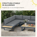 Set Salotto da Giardino Divano Angolare e Tavolino da Caffè Grigio e Teak
