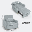 Poltrona Letto 3 in 1 con Schienale Reclinabile e Cuscino 88x84x87 cm Rivestimento in Ciniglia Grigio      