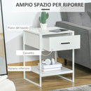 Comodino 1 Cassetto 1 Ripiano 45x40x60 cm in Acciaio e Truciolato Bianco