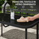 Set 5 Pezzi da Esterno 2 Divani 2 Poltrone e Tavolino con Piano in Vetro Nero   