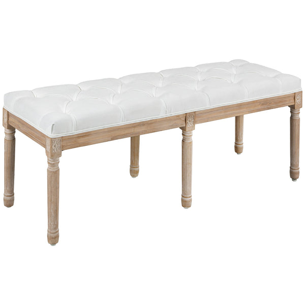 Panca Fondo Letto Imbottita Stile Vintage 117x40x48 cm in Tessuto e Gambe in Legno Crema acquista