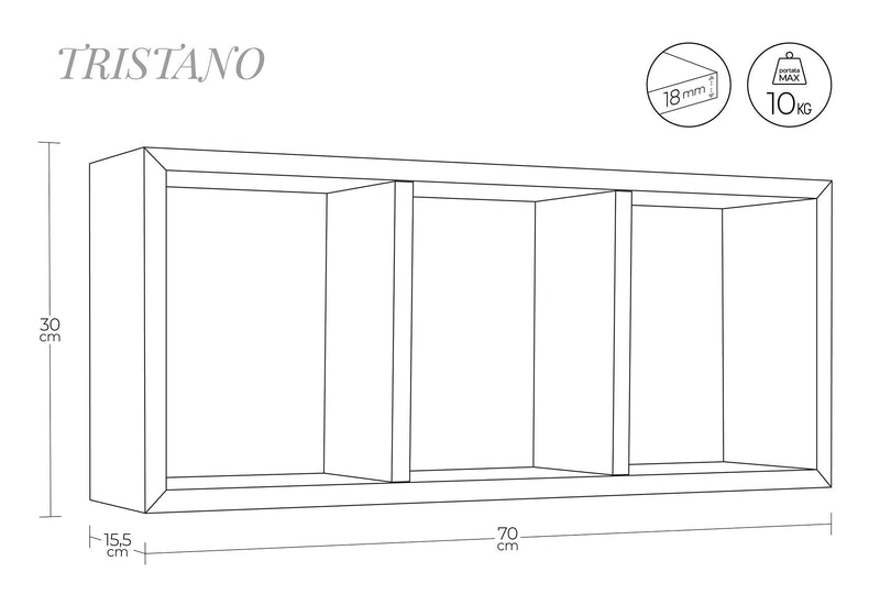 Mensola Rettangolare 3 Scomparti da Parete 70x30x15.5 cm in Fibra di Legno Tristano Arancio