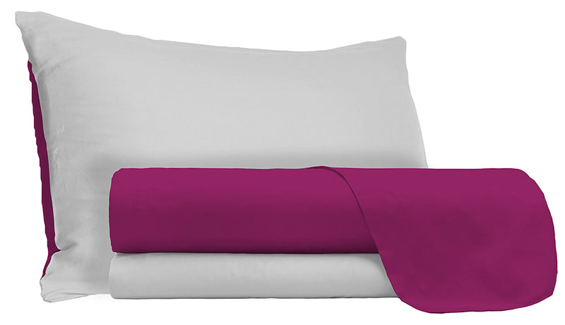 Set Lenzuola Sopra Sotto e Federe Doubleface Fuxia\/Grigio Chiaro