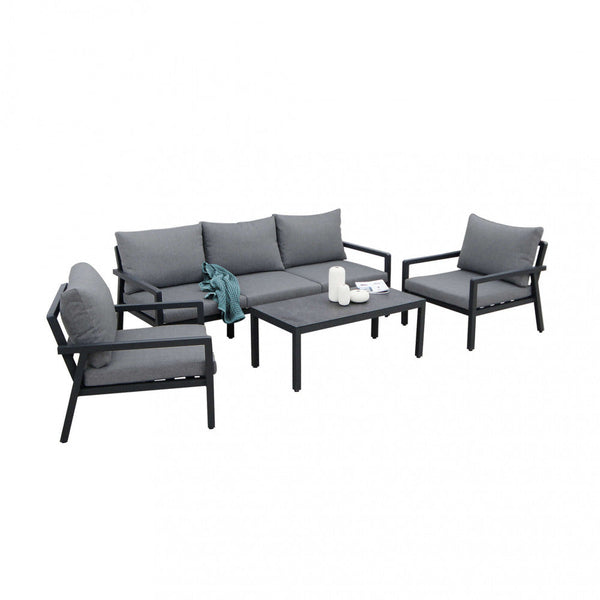 Garden Lounge Set Sofa 2 Sessel und Couchtisch mit Kissen in anthrazitfarbenem Aluminium online