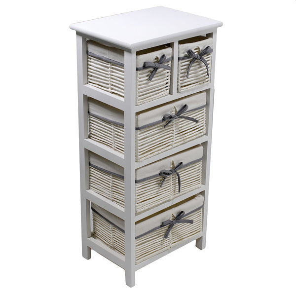 sconto Kommode mit 5 Schubladen aus Holz 38x28x81cm Adami Hilary White