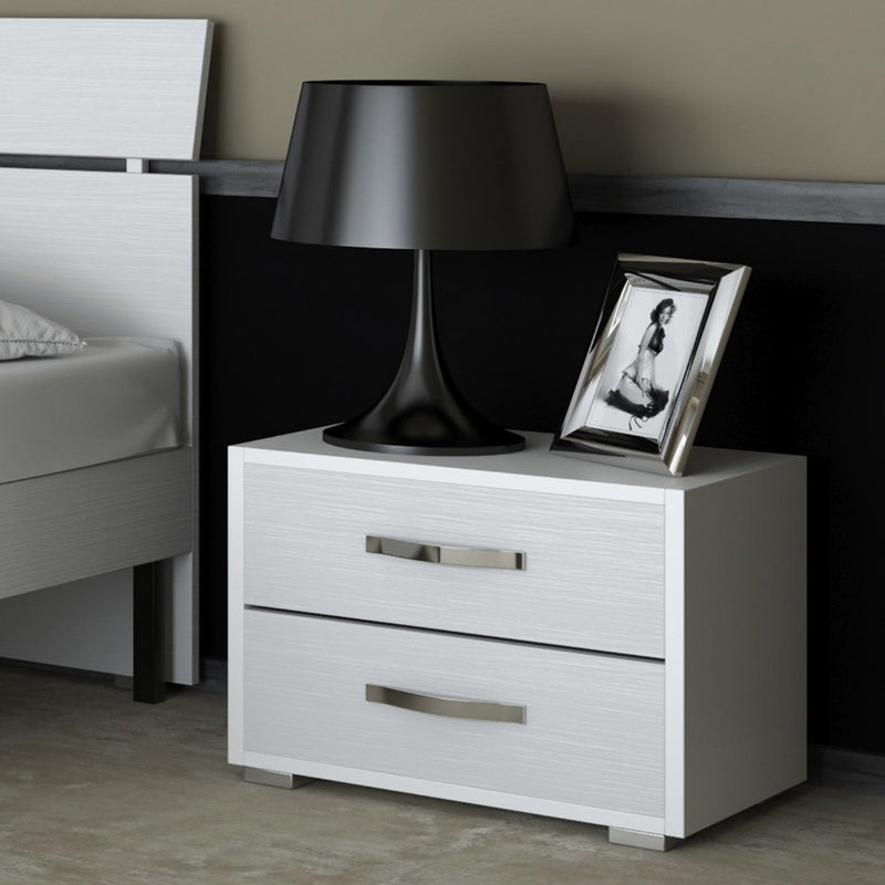 Comodino 2 cassetti 52x36x43H cm bianco frassinato