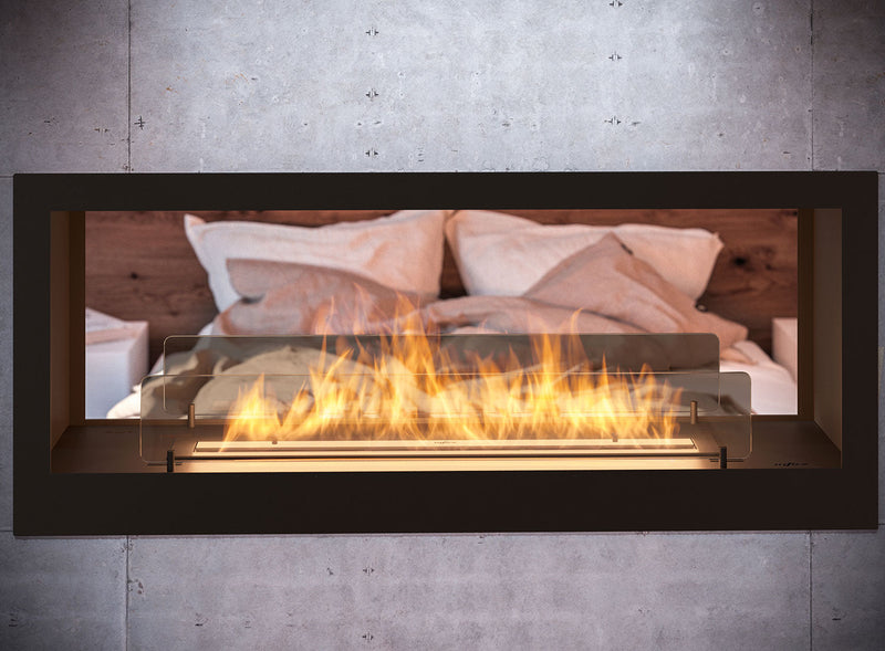 Camino a Bioetanolo da Incasso 120x50 cm Bifacciale 2 Side 1200 Nero con Vetro