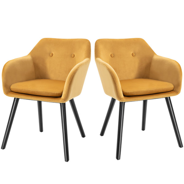 prezzo Set di 2 Sedie per Sala da Pranzo con Braccioli Imbottite 54x56x74 cm in Velluto Giallo