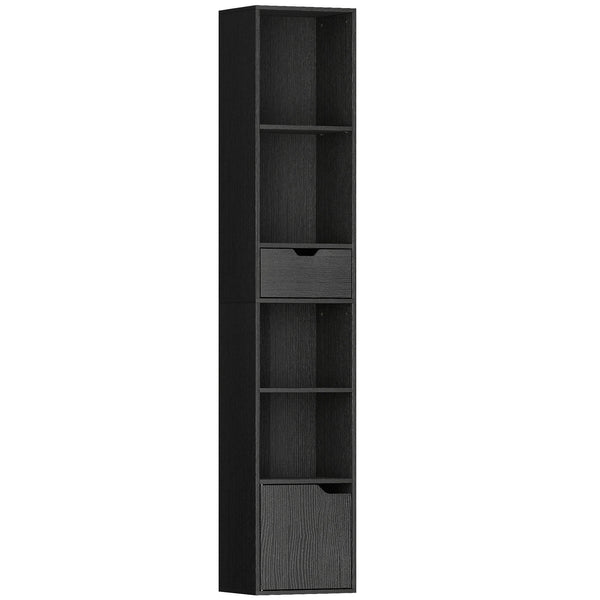 acquista Libreria 30x24x158 cm a 4 Ripiani Aperti con Armadietto e Cassetto Nero