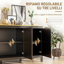 Mobile Contenitore 120x40x70 cm con 2 Armadietti a 2 Ripiani Regolabili su 3 Altezze in MDF Nero e color Legno      