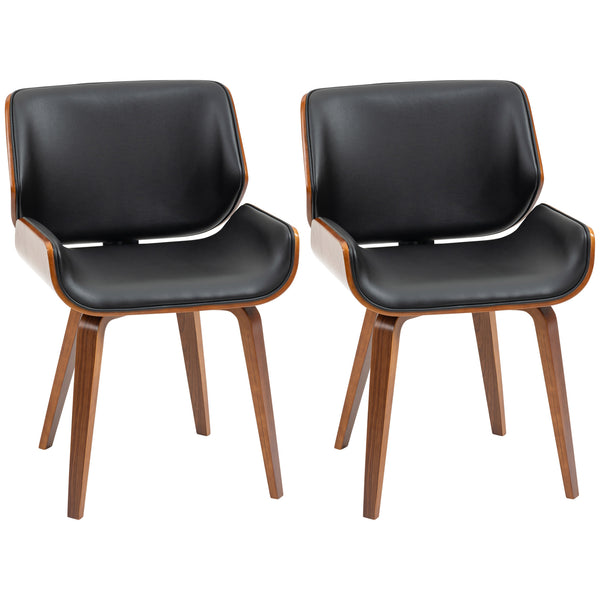 sconto Set di 2 Sedie da Pranzo Stile Vintage Imbottite in Legno e Finta Pelle PU Nero e Marrone