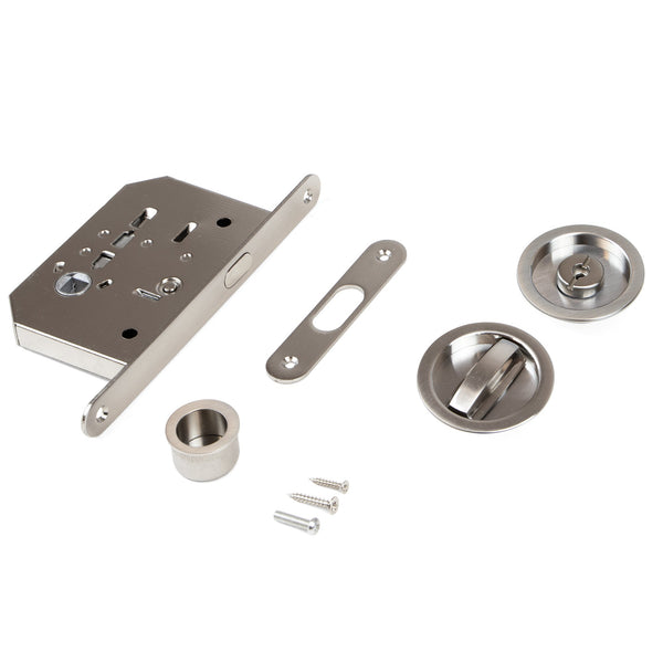 sconto Schloss-Kit mit runder Sperrklinke für Schiebetüren aus satiniertem Nickelstahl. Emuca