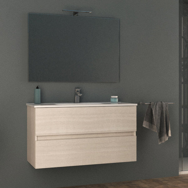 Hängender Badezimmerschrank 100 cm Tavassi Giove Rovere Bianco Waschbecken und Spiegel sconto
