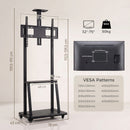 Carrello Porta TV 32-75 Pollici 70x43x139,5-192 cm con Altezza Regolabile Ruote e Ripiano in Metallo Nero      