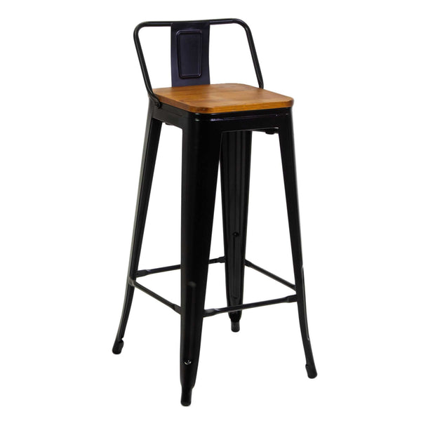 Sgabello con Schienale New Bristol 42x42xh77/94 cm in Ferro Nero con seduta in Legno acquista
