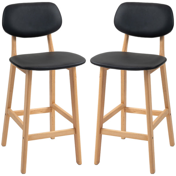 sconto Set 2 Sgabelli da Bar con Schienale 42x47x92 cm Rivestimento Finta Pelle e Poggiapiedi Nero