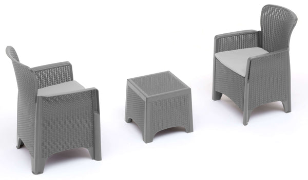 acquista Garten-Lounge-Set aus Kunstharz, 2 Sessel und dunkelgrauer Couchtisch Taddei Idro