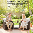 Set 3 Pezzi da Giardino con 2 Poltrone con Cuscini e Tavolino da Caffè in Rattan PE e Acciaio Marrone e Crema      
