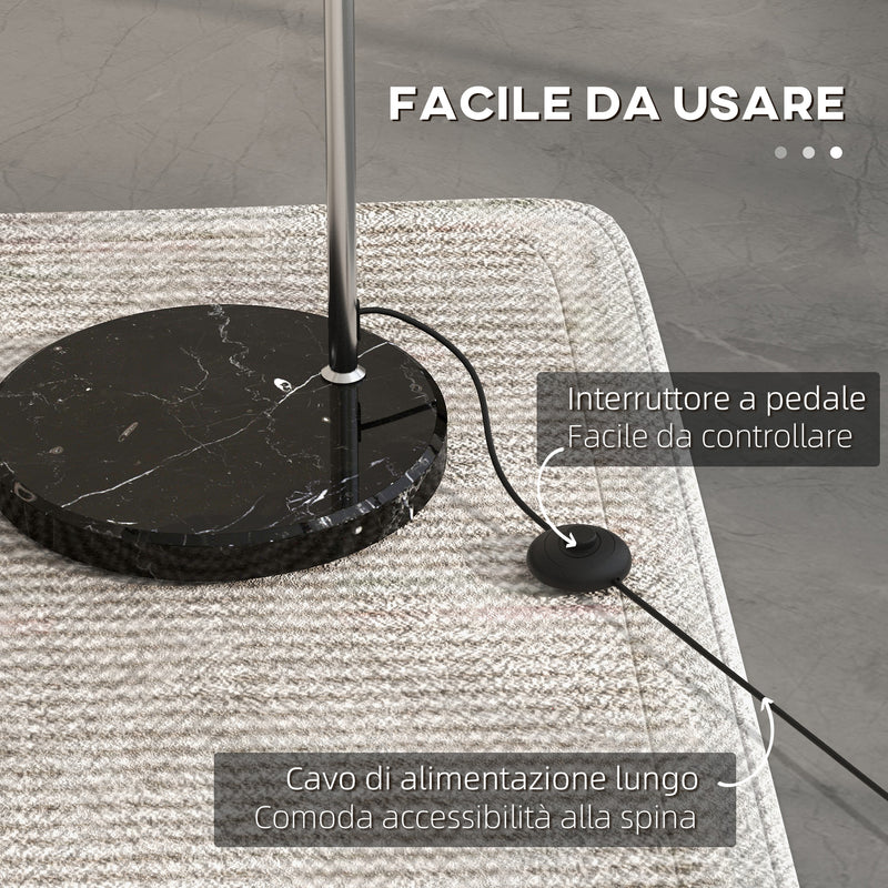 Lampada da Terra Design Vintage Asta Regolabile con Attacco E27 Struttura in Metallo e Base in Marmo Argento  