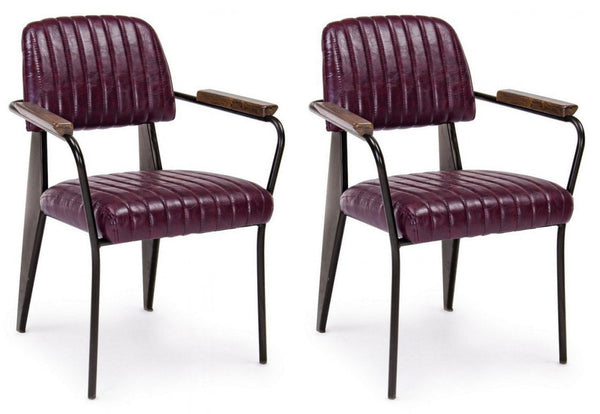 Set 2 Sedie Imbottite 60x63x81 cm Nelly in Ecopelle Bordeaux Vintage sconto