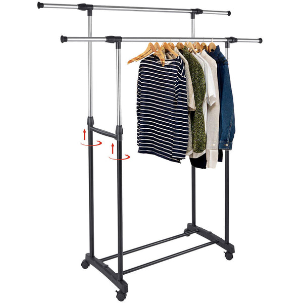 sconto Stand Appendiabiti Doppio in Acciaio con Ruote Aste Telescopiche Regolabile PU