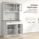 Credenza Cucina Alta 100x40x180 cm con 4 Armadietti 2 Cassetti e Piano Centrale in MDF e Pannello di Particelle Bianco      