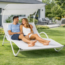 Lettino Lounge 2 Posti da Esterno 200x145x135 cm Tetto Parasole Anti UV Telaio Tubolare Bianco      